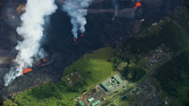 Aerial view Geothermal fissures erupting Big Island Hawaii — Stock Video