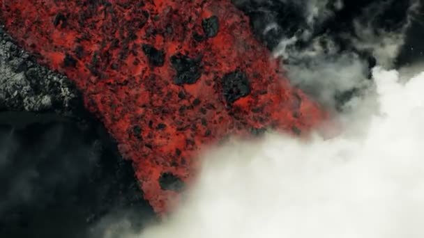 Vista aérea rojo magma caliente océano vapor ascendente — Vídeos de Stock