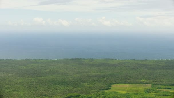 Вид с воздуха Гавайское вулканическое побережье плодородный сельскохозяйственный ландшафт — стоковое видео