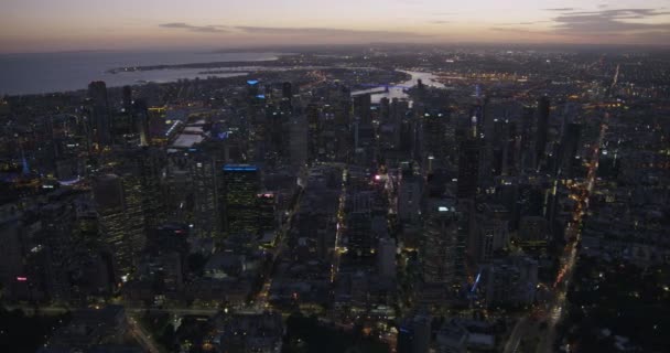 Vedere aeriană Orașul Melbourne Lumini iluminate la apus de soare — Videoclip de stoc