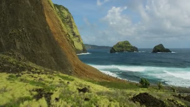 Aerial view Jurassic termékeny tengerparti esőerdők vízesések Hawaii — Stock videók