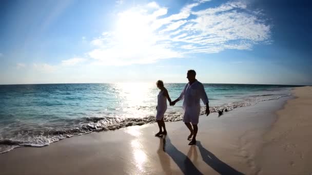 Silhuett av mogna par på stranden semester Bahamas — Stockvideo