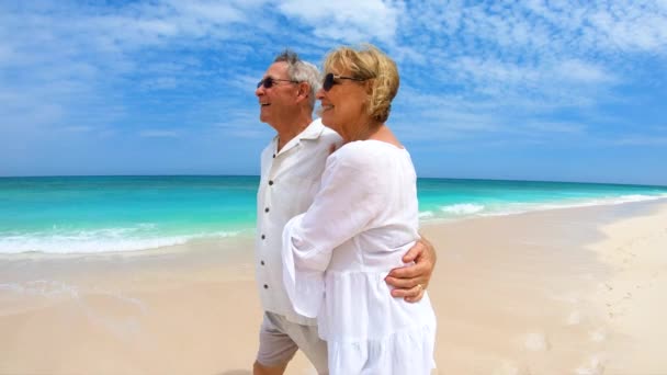 健康的な男性と女性の高齢者のビーチバハマ — ストック動画