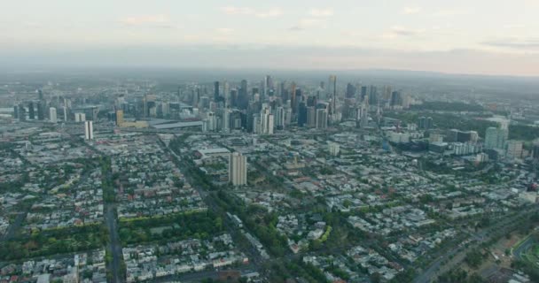 Aerial morning view Melbourne city skyline Victoria Australia — Stock Video