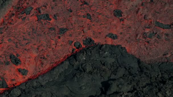 Aerial view red hot magma from earths crust — Stock Video