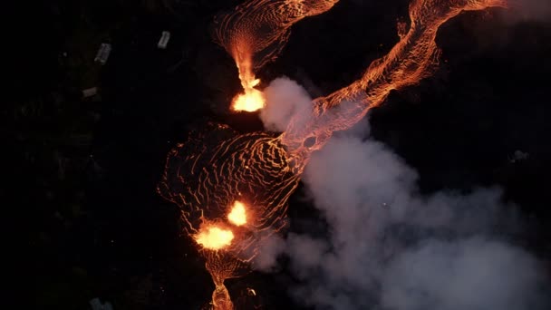 Aerial view earths power natures fury molten lava — Stock Video