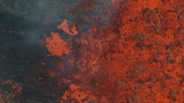 Aerial view of powerful volcano red hot magma — Stock Video