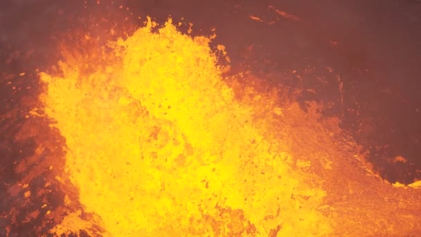 Aerial view boiling red hot magma active volcano — Stock Video