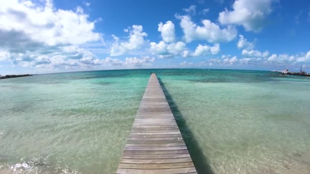 Jetty on tropical beach in vacation resort Bahamas — Stockvideo