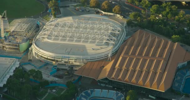 Légi napfelkelte kilátás Rod Laver aréna Melbourne Park — Stock videók