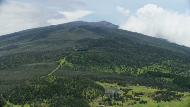 Widok z powietrza Mauna Kea palenie uśpione wulkan farmie Hawaje — Wideo stockowe