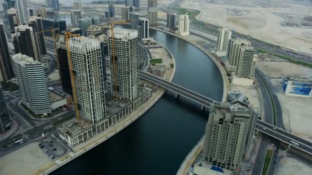 Luchtfoto Downtown wolkenkrabbers Business Bay Dubai Creek — Stockvideo