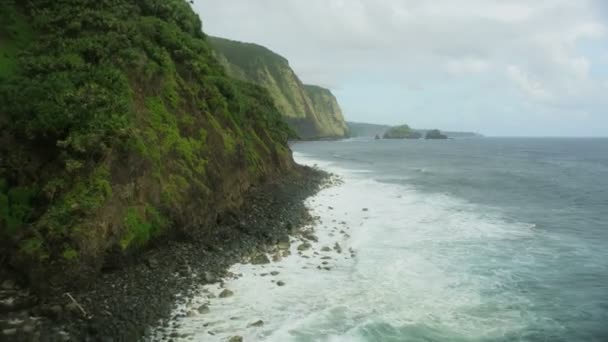 Aerial view of Jurassic cliffs Pacific ocean coastline — Stock Video