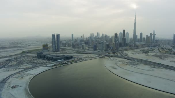 Aerial view Downtown Burj Khalifa Business Bay UAE — Vídeo de stock
