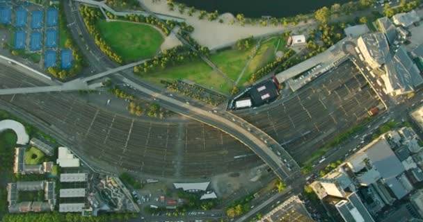 Viagens aéreas de trem Flinders Street Station Melbourne — Vídeo de Stock