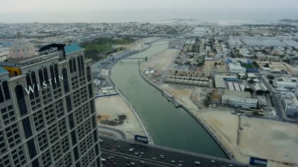 Aerial city view Downtown drapacze chmur condominium Dubai Zjednoczone Emiraty Arabskie — Wideo stockowe