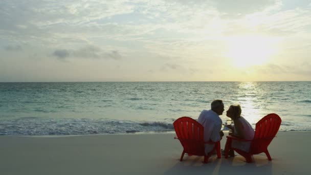 Starší manžel manželka odchod do důchodu požitek relaxační venku západ slunce — Stock video