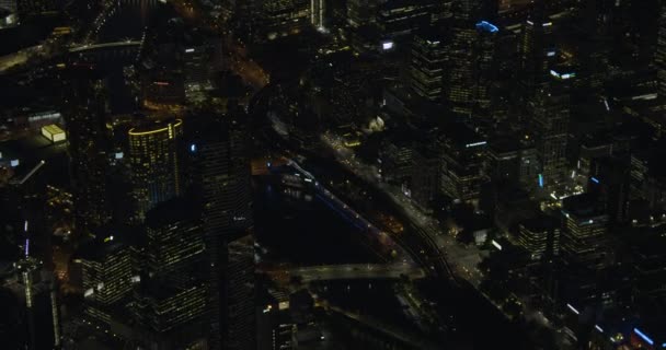 Letecká noc pohled Yarra River a Melbourne cityscape — Stock video