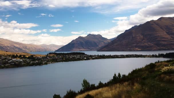 Qustown timelapse view remote Lake Wakatipu New Zealand — 图库视频影像