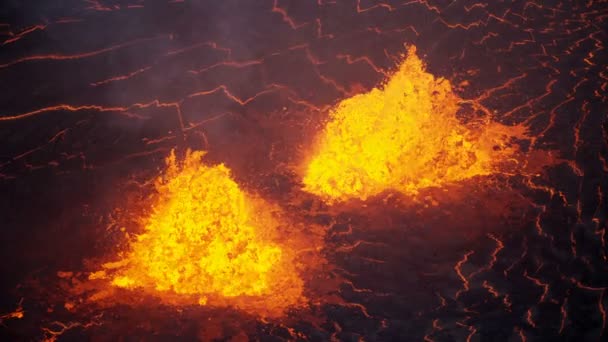 Aerial view boiling red hot magma active volcano — Stock Video