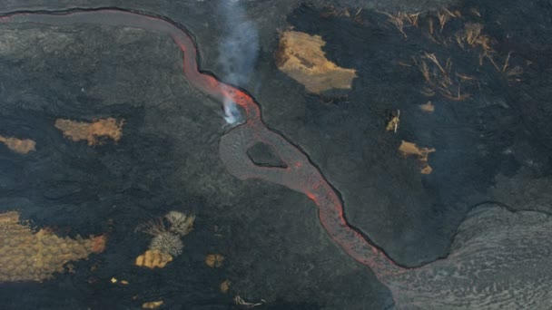 Aerial view of boiling natural red hot lava — Stockvideo