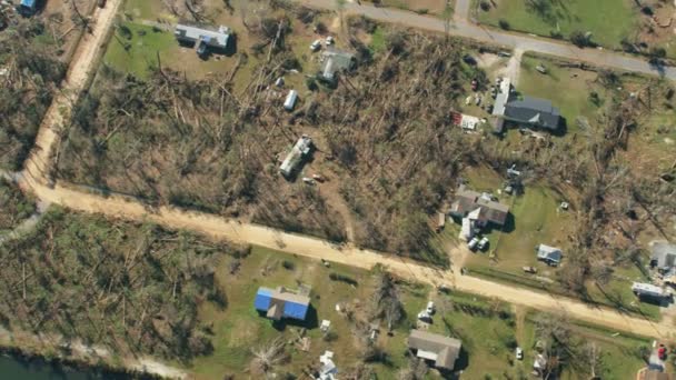 Exibição aérea casas propriedades destruídas Furacão Michael Florida — Vídeo de Stock