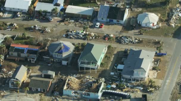 Aerial overhead view Hurricane devastation damaged property USA — Stock Video