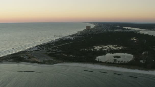 Aerial dusk view Panama city beach hotel condominiums — Stock Video