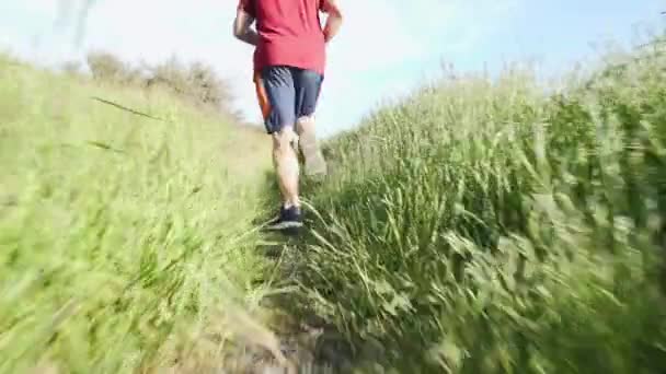 Fit Caucasian Man Runner Training Trail Run Marathon Endurance Race — Stock Video