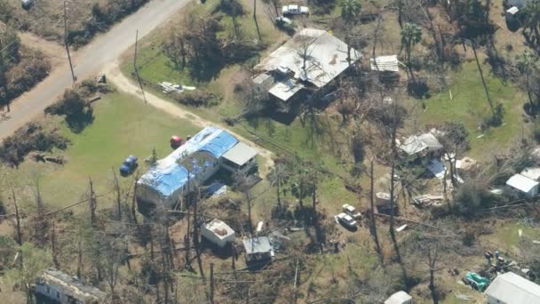 Aerial overhead view hurricane damaged rooftops Florida Panhandle — Stock Video