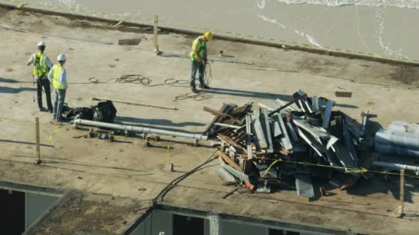 Florida November 2018 Flygfoto Byggnadsarbetare Reparera Orkanen Skadade Hotelllägenheter Mexiko — Stockvideo