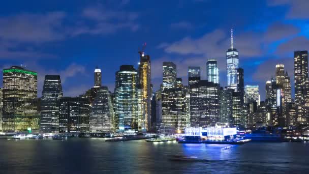 Iluminated New York City timelapse Pier terminals USA — Stock video
