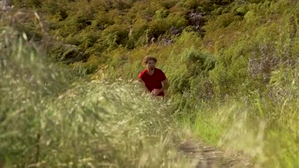 Αθλητικός Καυκάσιος Δρομέας Μονοπάτι Ανδρών Τρέξιμο Ανηφόρα Βουνό Των Remarkables — Αρχείο Βίντεο