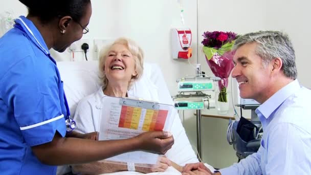 Les infirmières montrent des progrès Le patient âgé rend visite à son fils — Video