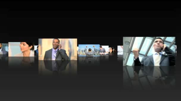 Montaje múltiple de administradores de finanzas multiétnicas que trabajan en el cargo — Vídeos de Stock