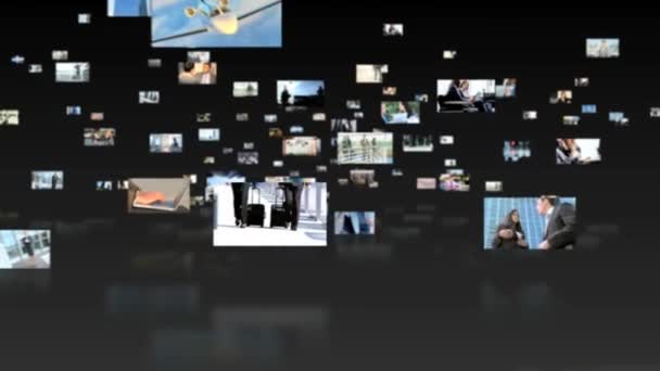 Fly через 3d фотомонтаж multi етнічних бізнес подорожі людей — стокове відео