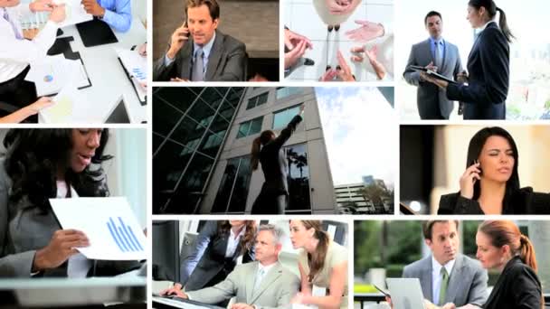 Montage stadsmanagers financiële weergave multi etnische communicatie — Stockvideo