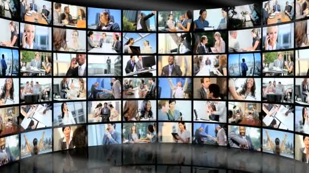 3D video muur van multi-etnische succesvolle Financiën vergaderingen — Stockvideo