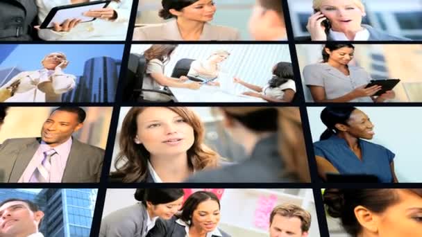 3D montage framgångsrika multi etniska chefer med modern teknik — Stockvideo