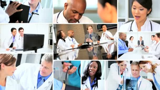 Montaggio di incontri medici multietnici in ospedale — Video Stock