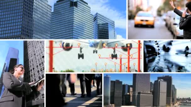 Montaggio grattacieli di New York con manager aziendali che lavorano — Video Stock