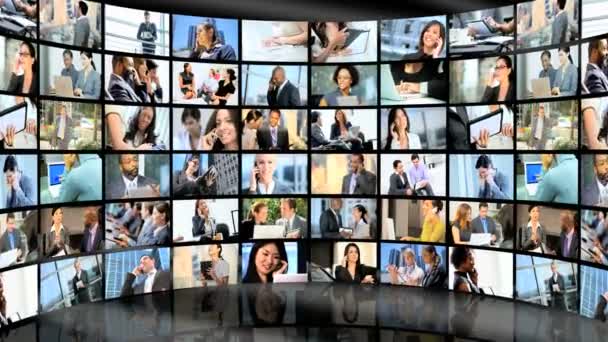 3D video wall montaje gerentes de negocios que trabajan en el teléfono — Vídeos de Stock