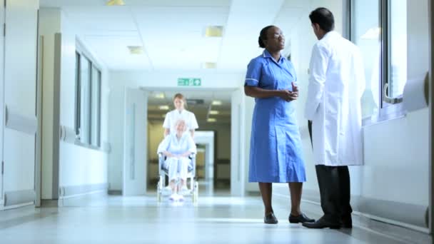 Wheelchair Patient Corridor Busy Hospital — Stock Video