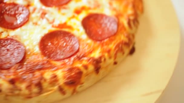 Hot Tasty Oven Baked Fresh Pepperoni Pizza — Stock Video