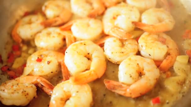 Delicious Healthy Meal Cooking Prawns — Stock Video