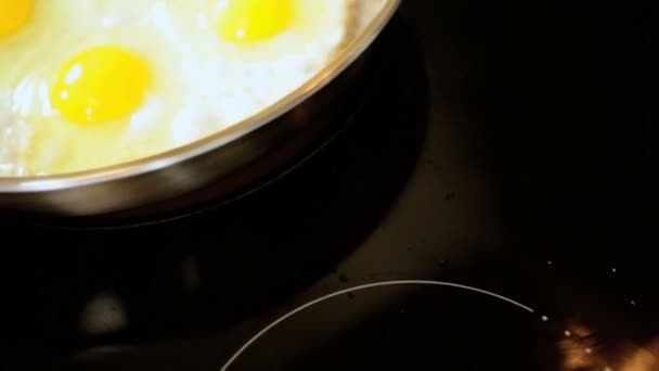 Pan Healthy Eggs Cooking Frying Pan Close Up — Stock Video