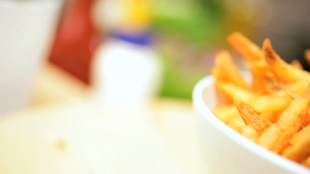 Delicious Home Made French Fries Close Up — Stock Video