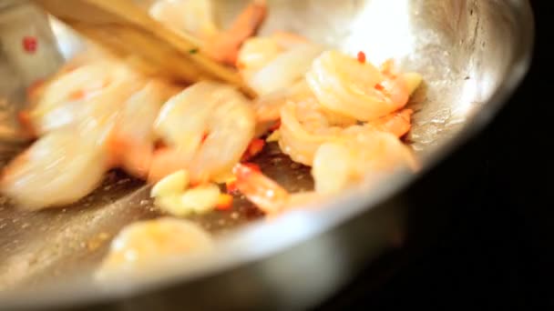 Healthy Living Low Fat Seafood Prawns Close Up — Stock Video