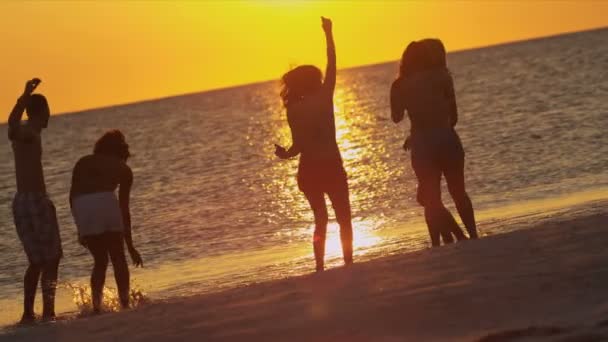 Young people having fun on beach — Stock Video