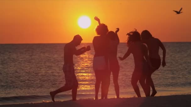 Jóvenes divirtiéndose en la playa — Vídeo de stock